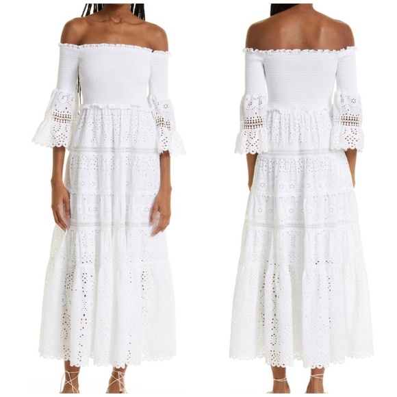 Cara Cara Dresses & Skirts - Cara Cara Corsica Dress Maxi Off the Shoulder Smocked Eyelet Cotton - Small